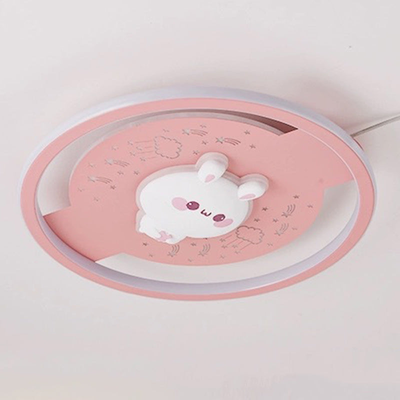 Modern Art Deco Acrylic Iron Resin Bunny Astronaut Round LED Flush Mount Ceiling Light For Bedroom &amp; Living Room