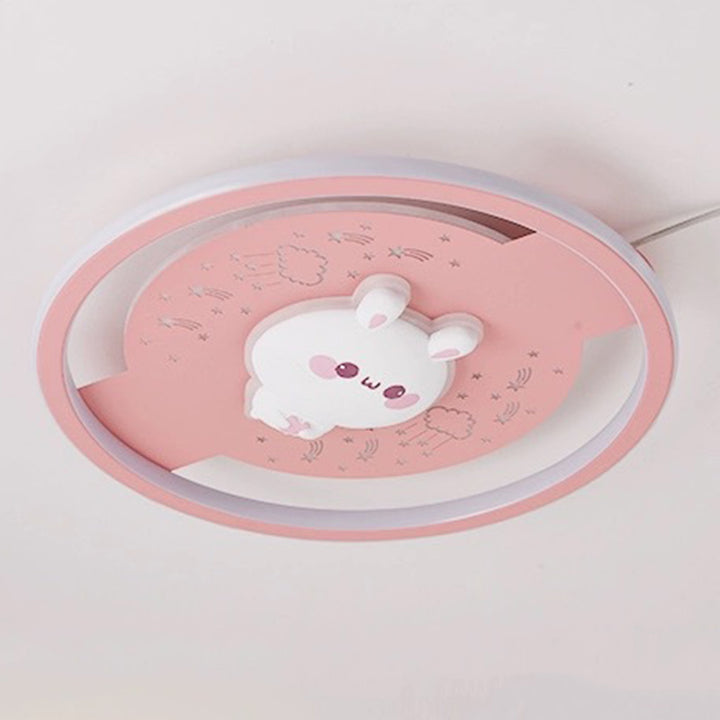 Modern Art Deco Acrylic Iron Resin Bunny Astronaut Round LED Flush Mount Ceiling Light For Bedroom &amp; Living Room
