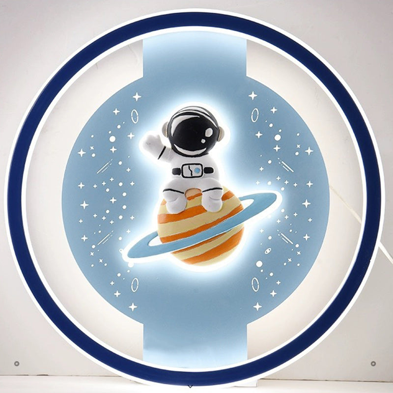 Modern Art Deco Acrylic Iron Resin Bunny Astronaut Round LED Flush Mount Ceiling Light For Bedroom &amp; Living Room