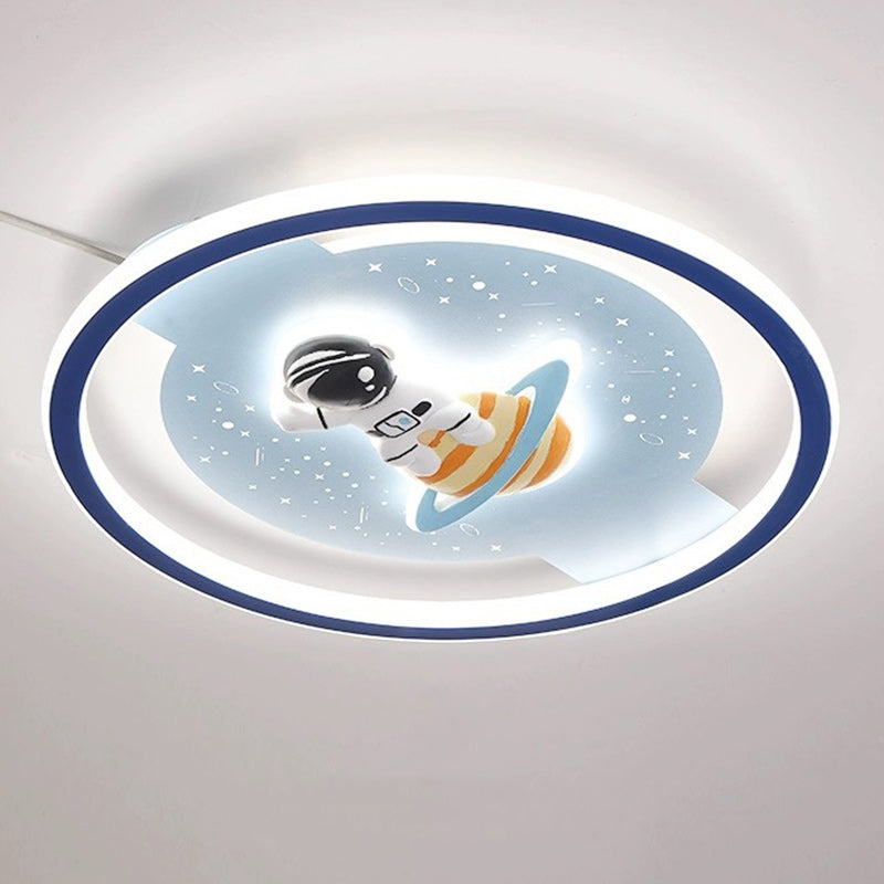 Modern Art Deco Acrylic Iron Resin Bunny Astronaut Round LED Flush Mount Ceiling Light For Bedroom &amp; Living Room