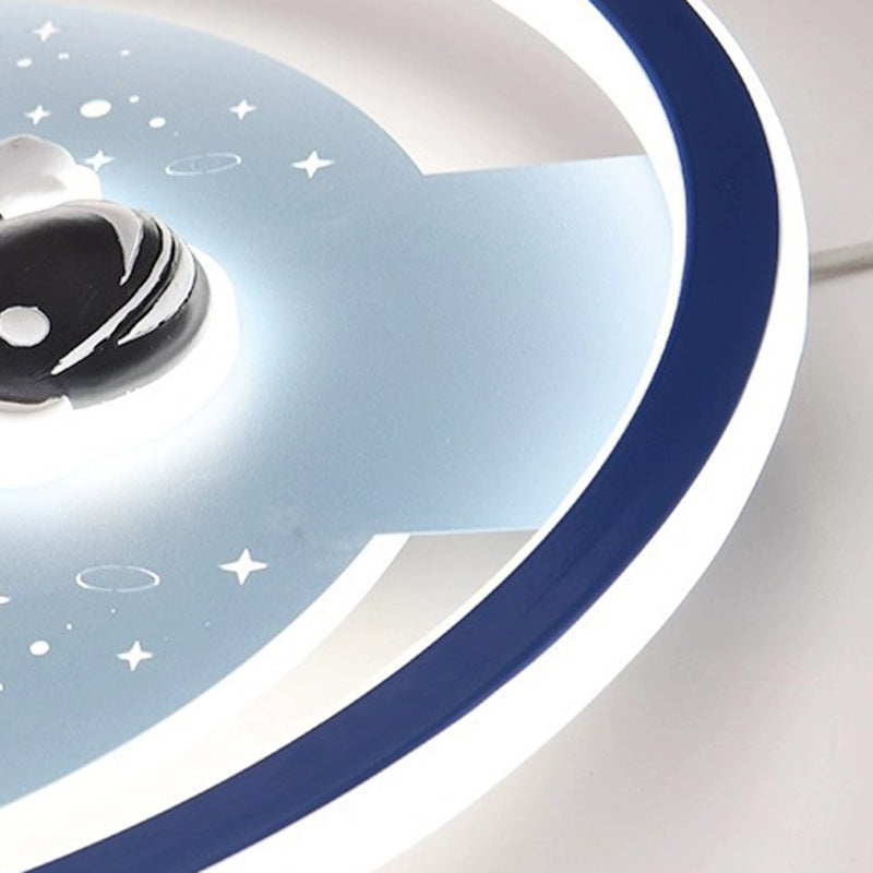 Modern Art Deco Acrylic Iron Resin Bunny Astronaut Round LED Flush Mount Ceiling Light For Bedroom &amp; Living Room
