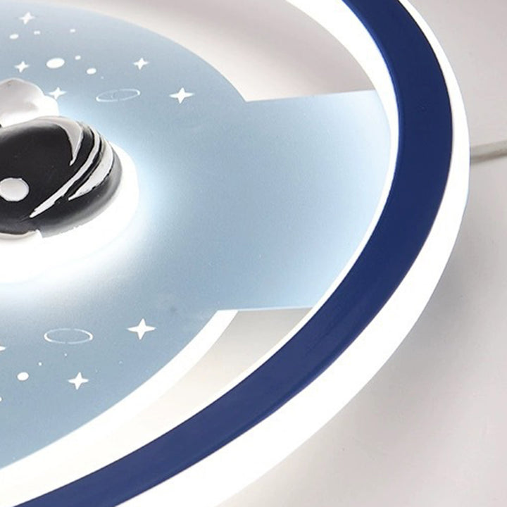 Modern Art Deco Acrylic Iron Resin Bunny Astronaut Round LED Flush Mount Ceiling Light For Bedroom &amp; Living Room