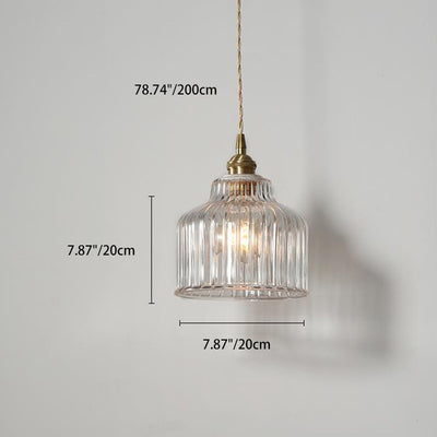 Traditionelle Japanische Glas-Kupfer-Rundzylinder 1-Licht Pendelleuchte für Schlafzimmer & Wohnzimmer 