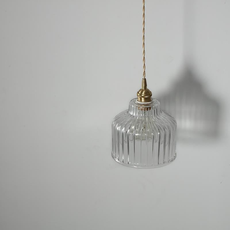 Traditional Japanese Glass Copper Round Cylinder 1-Light Pendant Light For Bedroom &amp; Living
