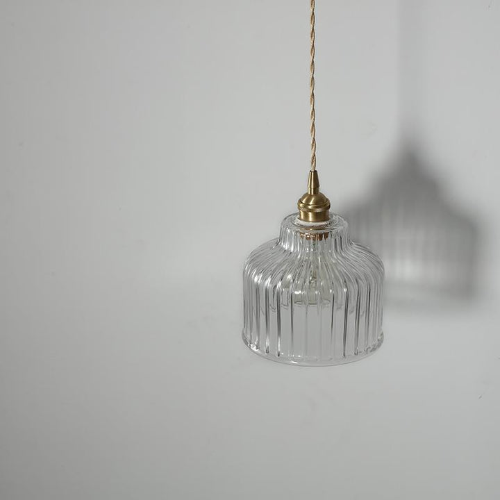 Traditional Japanese Glass Copper Round Cylinder 1-Light Pendant Light For Bedroom &amp; Living