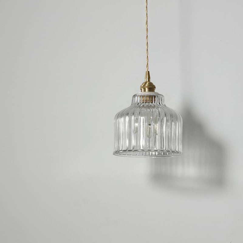 Traditionelle Japanische Glas-Kupfer-Rundzylinder 1-Licht Pendelleuchte für Schlafzimmer & Wohnzimmer 