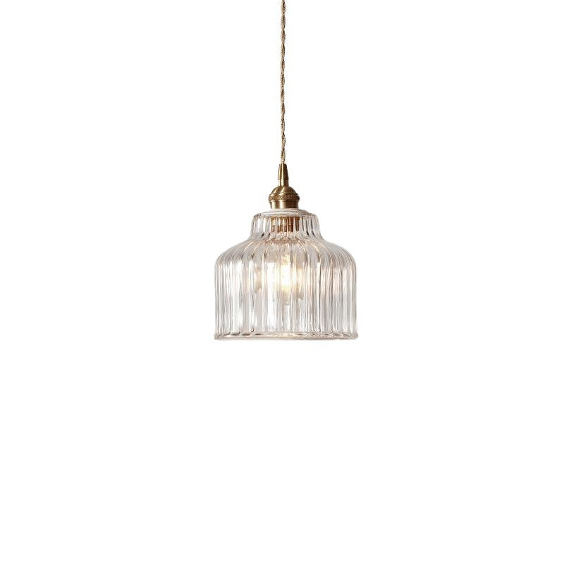 Traditional Japanese Glass Copper Round Cylinder 1-Light Pendant Light For Bedroom &amp; Living