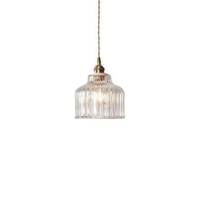 Traditionelle Japanische Glas-Kupfer-Rundzylinder 1-Licht Pendelleuchte für Schlafzimmer & Wohnzimmer 