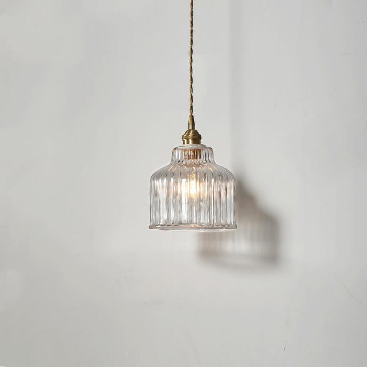 Traditional Japanese Glass Copper Round Cylinder 1-Light Pendant Light For Bedroom &amp; Living