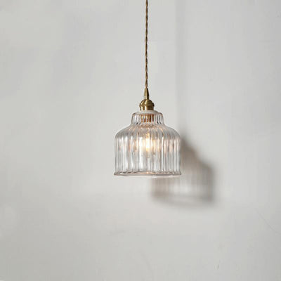 Traditionelle Japanische Glas-Kupfer-Rundzylinder 1-Licht Pendelleuchte für Schlafzimmer & Wohnzimmer 