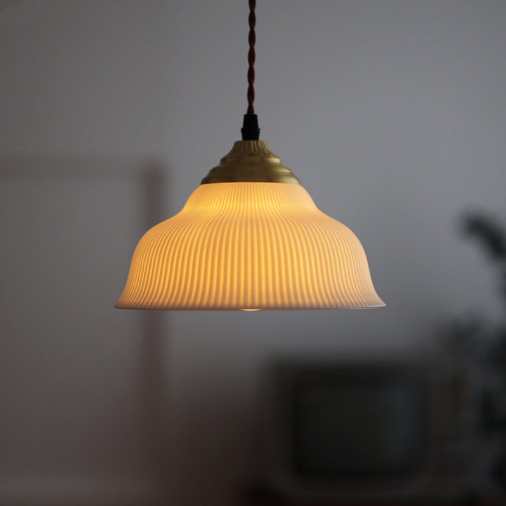 Traditional Vintage Ceramic Brass Bowl Round 1-Light Pendant Light For Bedroom &amp; Living Room