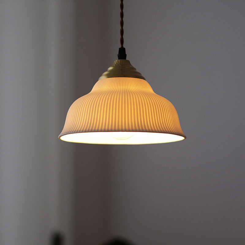 Traditional Vintage Ceramic Brass Bowl Round 1-Light Pendant Light For Bedroom &amp; Living Room