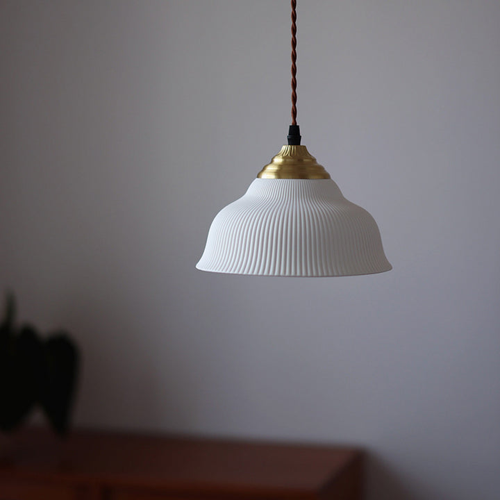 Traditional Vintage Ceramic Brass Bowl Round 1-Light Pendant Light For Bedroom &amp; Living Room
