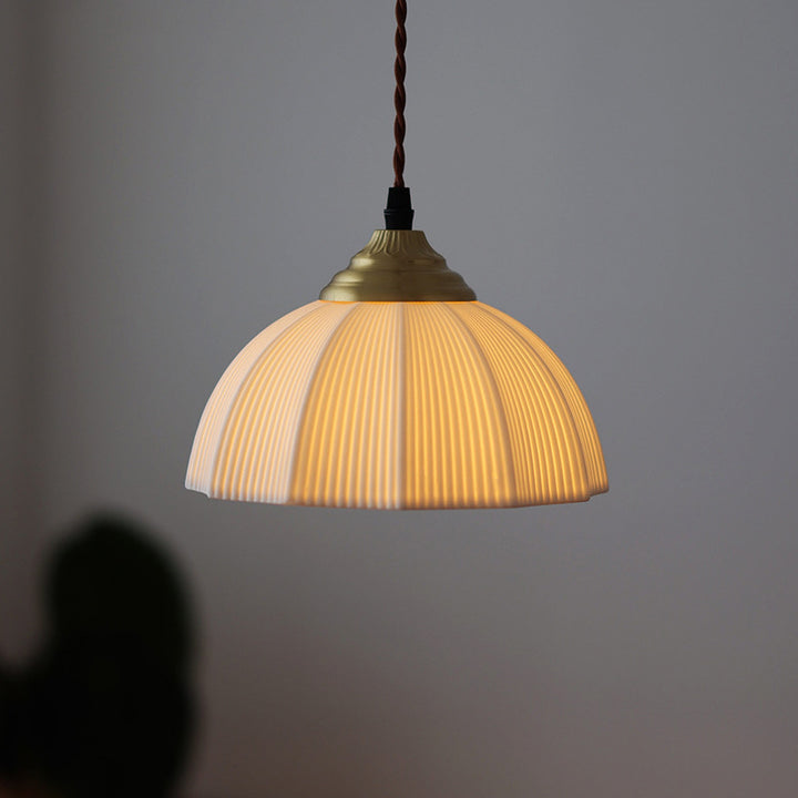 Traditional Vintage Ceramic Brass Bowl Round 1-Light Pendant Light For Bedroom &amp; Living Room
