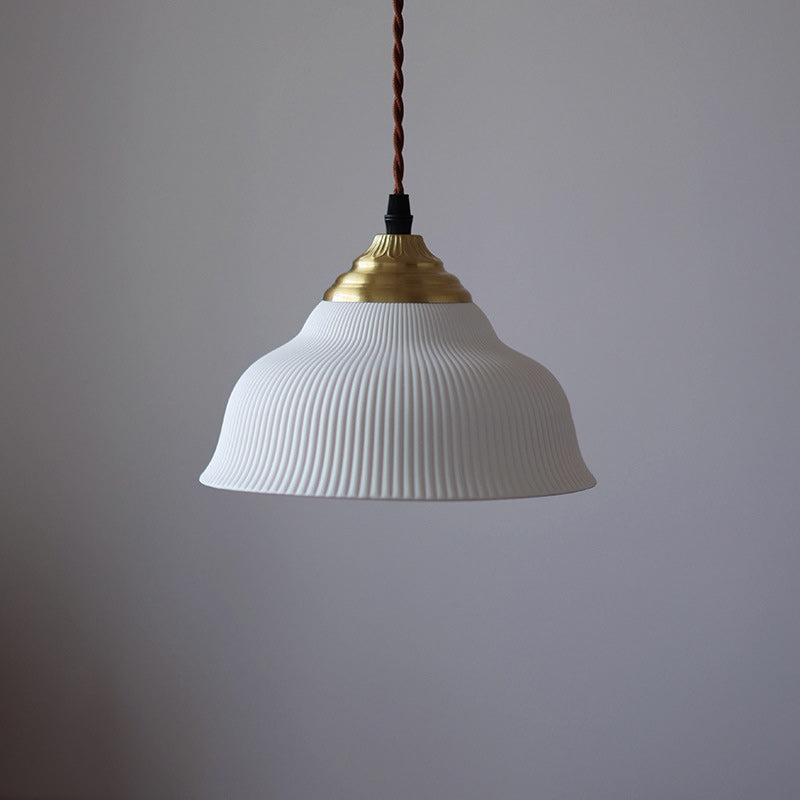 Traditional Vintage Ceramic Brass Bowl Round 1-Light Pendant Light For Bedroom &amp; Living Room