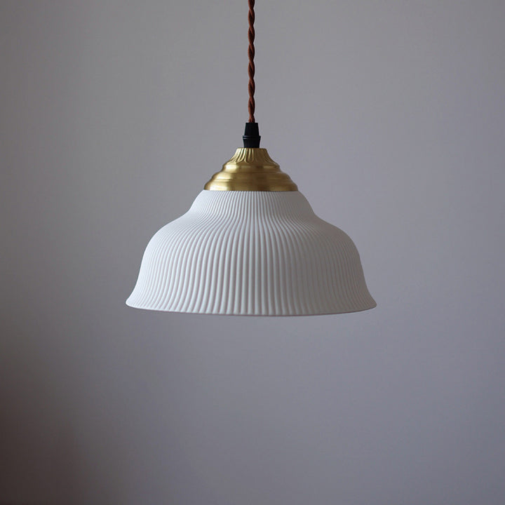 Traditional Vintage Ceramic Brass Bowl Round 1-Light Pendant Light For Bedroom &amp; Living Room