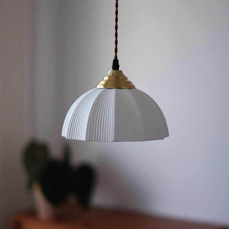 Traditional Vintage Ceramic Brass Bowl Round 1-Light Pendant Light For Bedroom &amp; Living Room