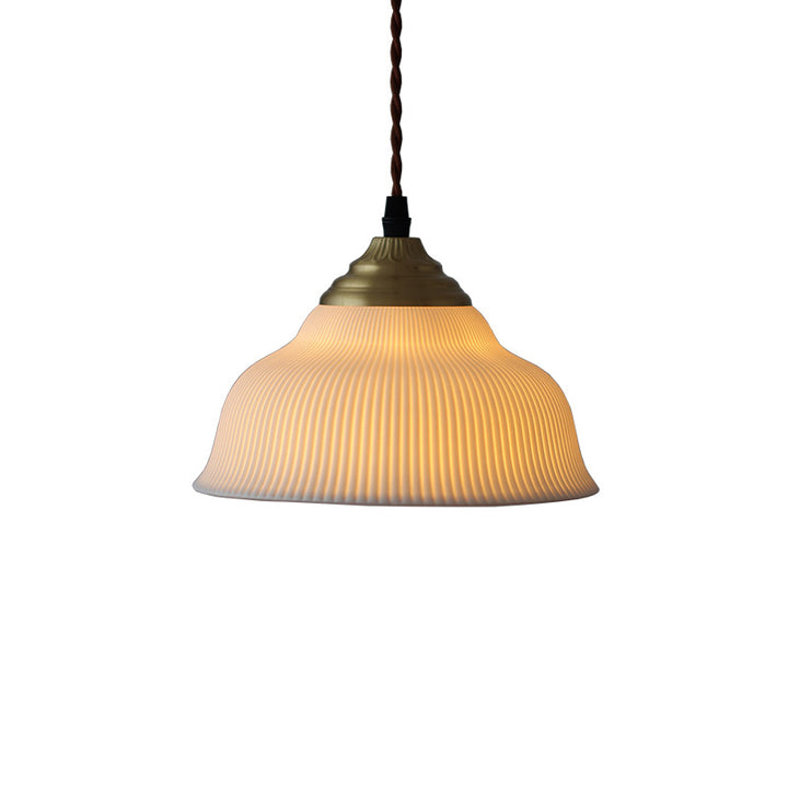 Traditional Vintage Ceramic Brass Bowl Round 1-Light Pendant Light For Bedroom &amp; Living Room