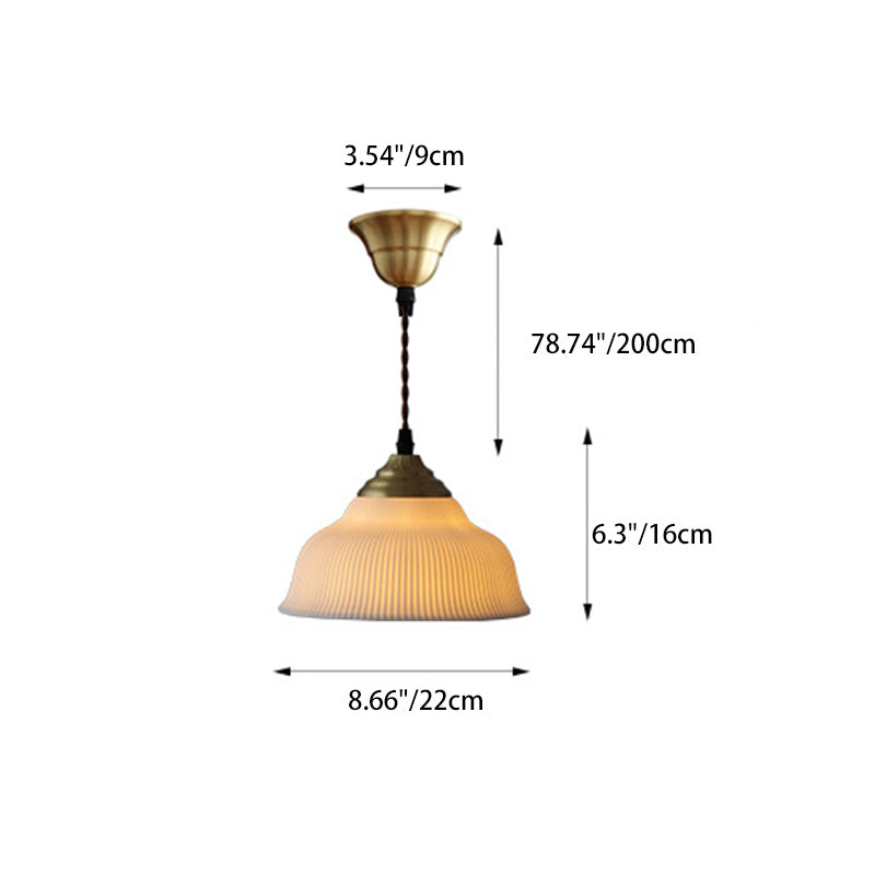 Traditional Vintage Ceramic Brass Bowl Round 1-Light Pendant Light For Bedroom &amp; Living Room