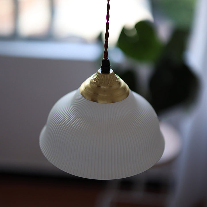 Traditional Vintage Ceramic Brass Bowl Round 1-Light Pendant Light For Bedroom &amp; Living Room