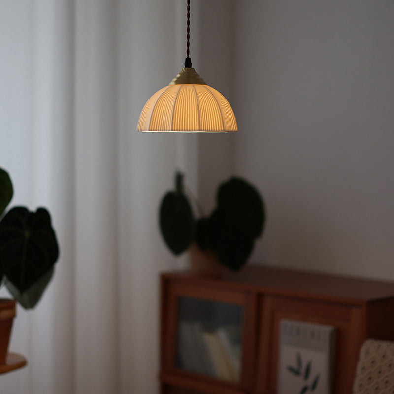 Traditional Vintage Ceramic Brass Bowl Round 1-Light Pendant Light For Bedroom &amp; Living Room