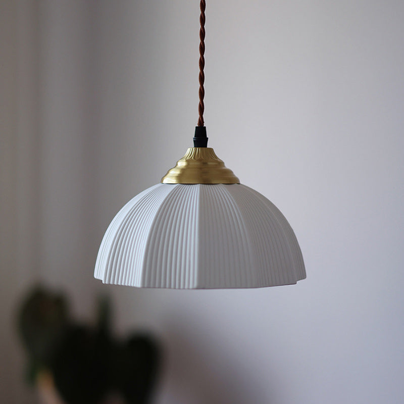 Traditional Vintage Ceramic Brass Bowl Round 1-Light Pendant Light For Bedroom &amp; Living Room