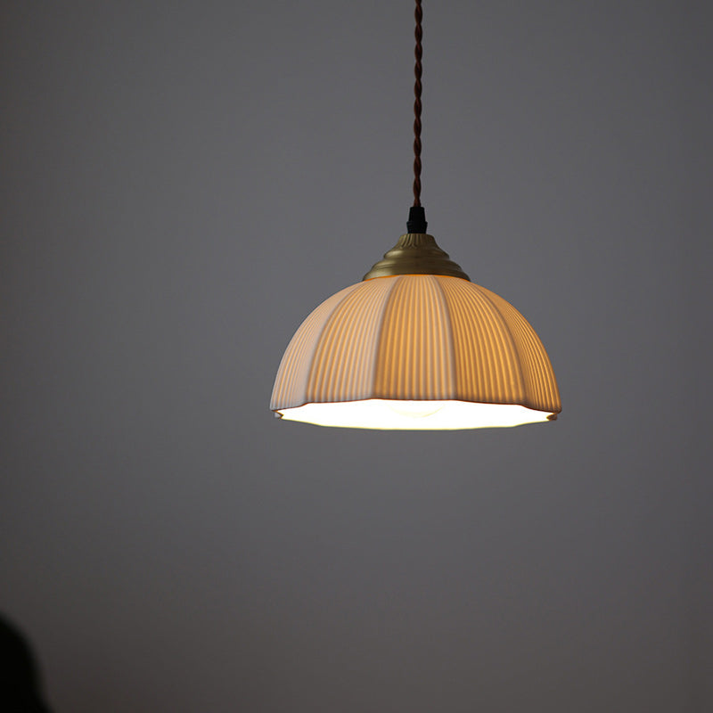 Traditional Vintage Ceramic Brass Bowl Round 1-Light Pendant Light For Bedroom &amp; Living Room