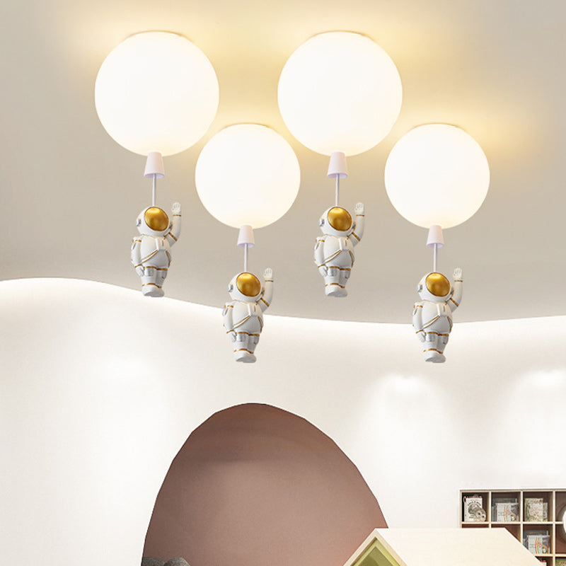 Modern Art Deco Acrylic Astronaut Balloon Design 1-Light Semi-Flush Mount Ceiling Light For Bedroom &amp; Living Room