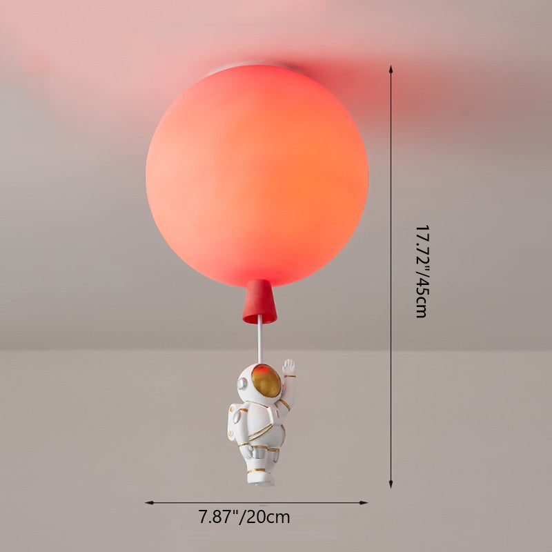 Modern Art Deco Acrylic Astronaut Balloon Design 1-Light Semi-Flush Mount Ceiling Light For Bedroom &amp; Living Room