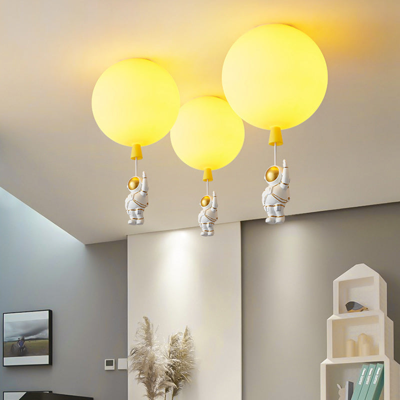 Modern Art Deco Acrylic Astronaut Balloon Design 1-Light Semi-Flush Mount Ceiling Light For Bedroom &amp; Living Room