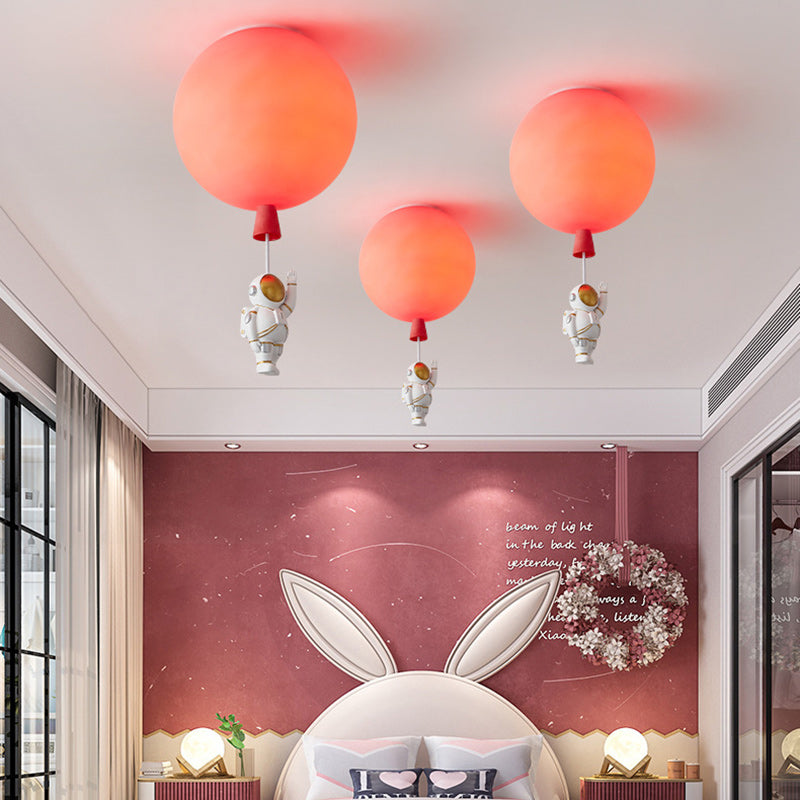 Modern Art Deco Acrylic Astronaut Balloon Design 1-Light Semi-Flush Mount Ceiling Light For Bedroom &amp; Living Room