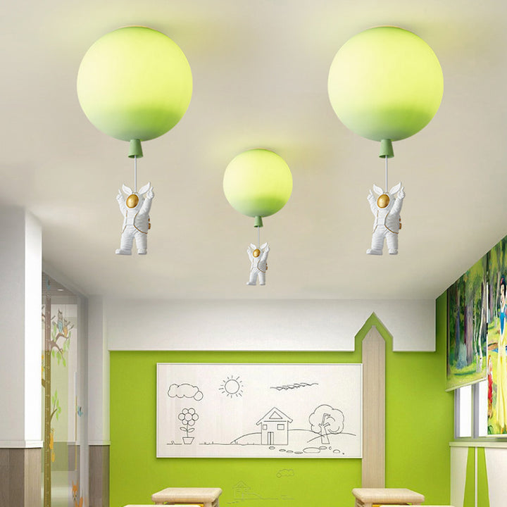 Modern Art Deco Acrylic Astronaut Balloon Design 1-Light Semi-Flush Mount Ceiling Light For Bedroom &amp; Living Room