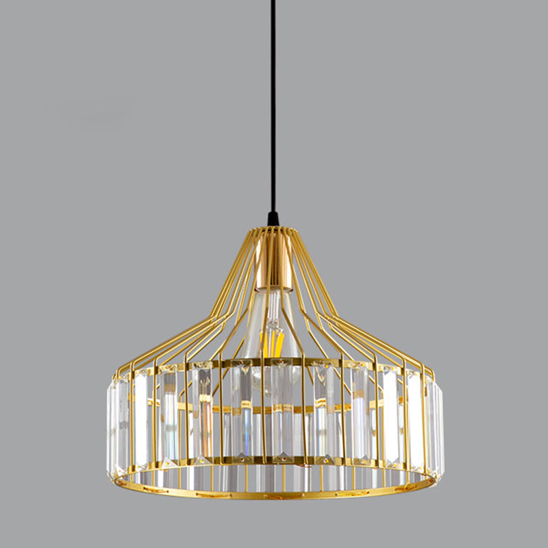 Suspension luminaire contemporain en verre industriel avec abat-jour rond en fer 1 lumière pour chambre et salon 