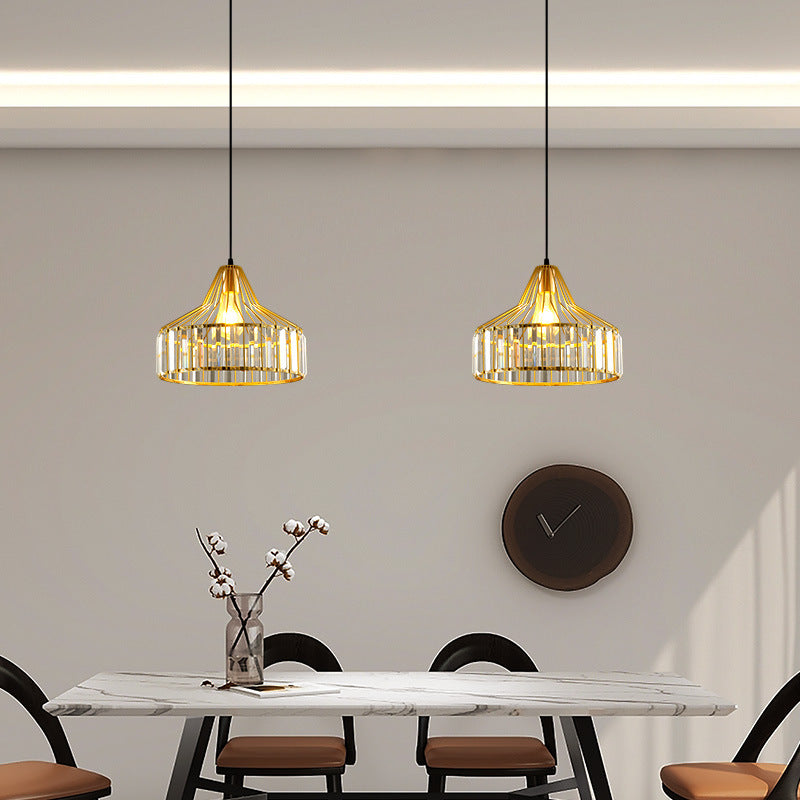 Suspension luminaire contemporain en verre industriel avec abat-jour rond en fer 1 lumière pour chambre et salon 