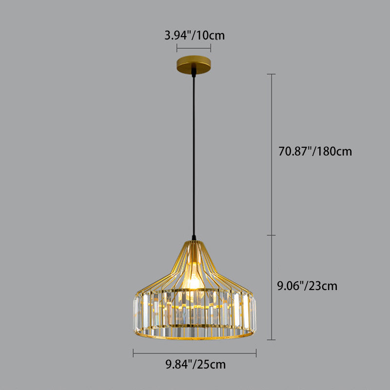 Suspension luminaire contemporain en verre industriel avec abat-jour rond en fer 1 lumière pour chambre et salon 