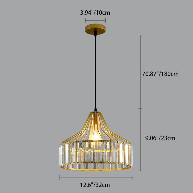 Suspension luminaire contemporain en verre industriel avec abat-jour rond en fer 1 lumière pour chambre et salon 