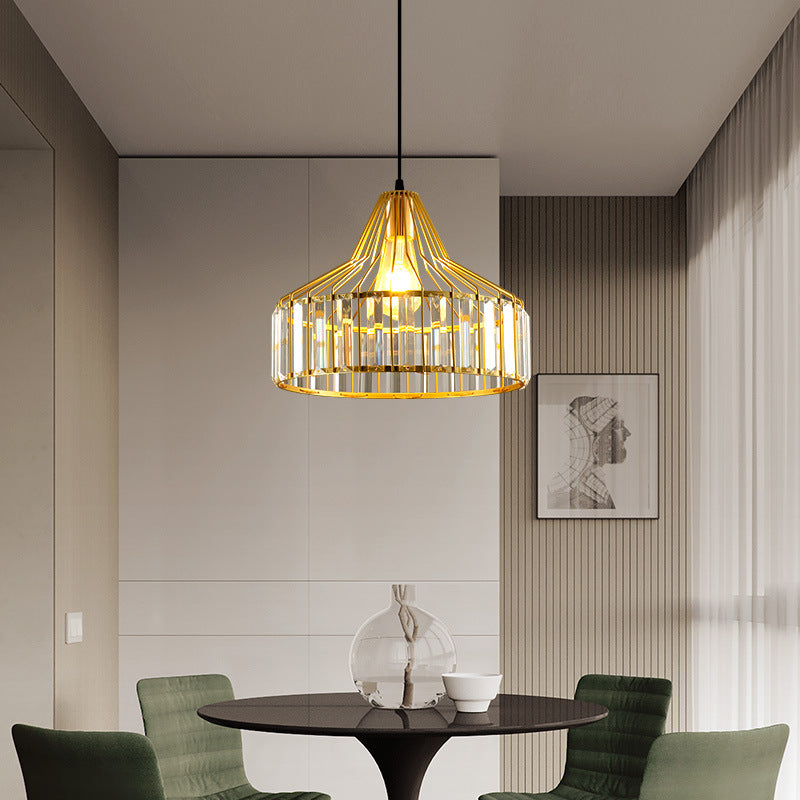 Suspension luminaire contemporain en verre industriel avec abat-jour rond en fer 1 lumière pour chambre et salon 