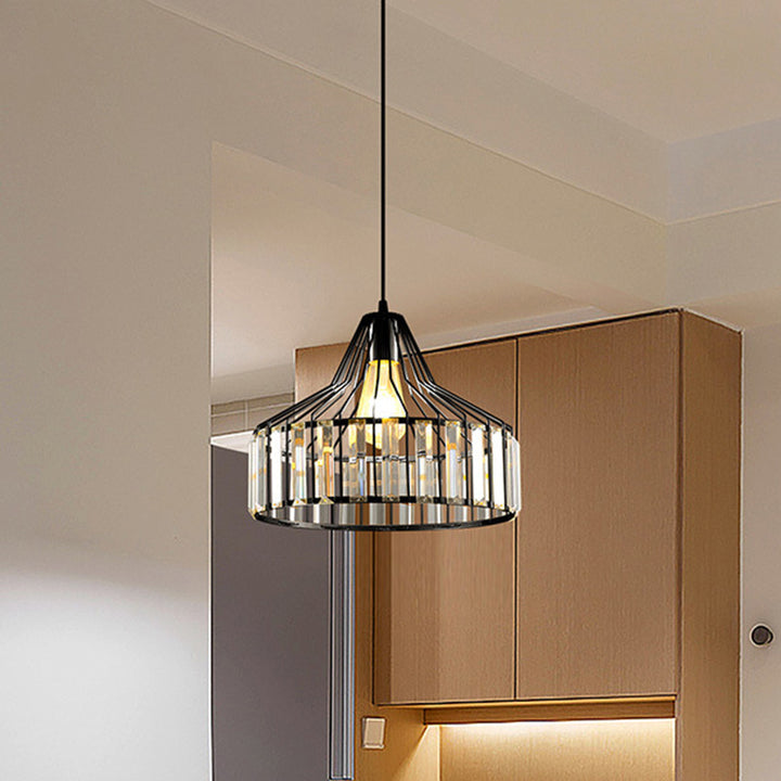 Contemporary Industrial Glass Iron Round Bowl Shade 1-Light Pendant Light For Bedroom &amp; Living Room