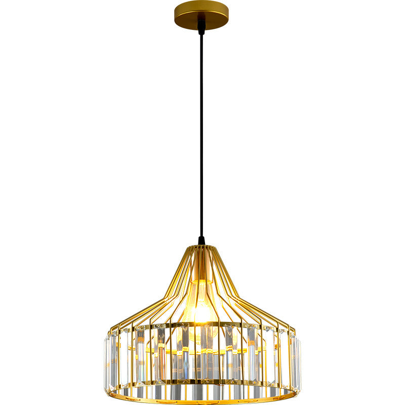 Suspension luminaire contemporain en verre industriel avec abat-jour rond en fer 1 lumière pour chambre et salon 