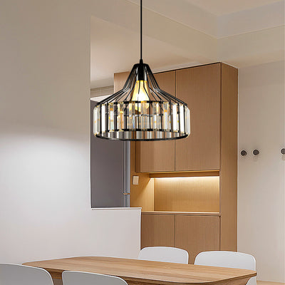 Suspension luminaire contemporain en verre industriel avec abat-jour rond en fer 1 lumière pour chambre et salon 