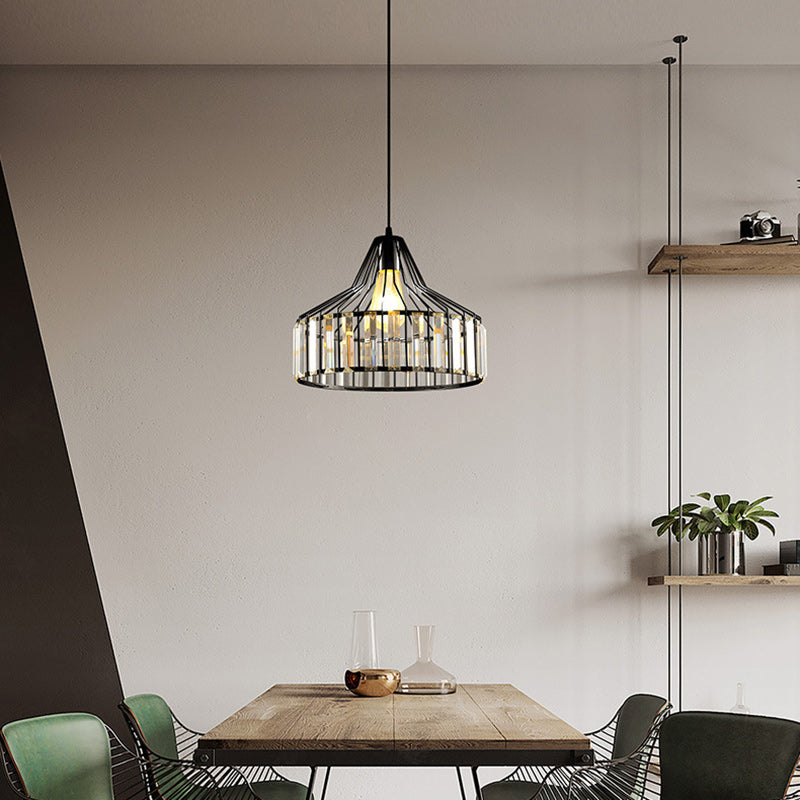 Suspension luminaire contemporain en verre industriel avec abat-jour rond en fer 1 lumière pour chambre et salon 