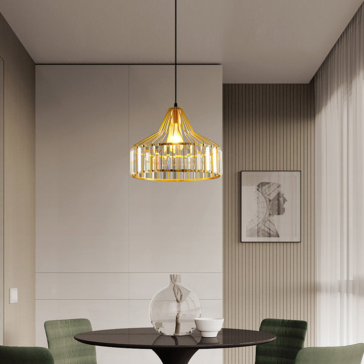 Contemporary Industrial Glass Iron Round Bowl Shade 1-Light Pendant Light For Bedroom &amp; Living Room