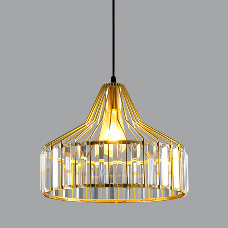 Suspension luminaire contemporain en verre industriel avec abat-jour rond en fer 1 lumière pour chambre et salon 