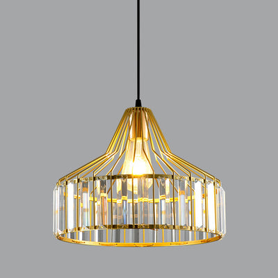 Suspension luminaire contemporain en verre industriel avec abat-jour rond en fer 1 lumière pour chambre et salon 