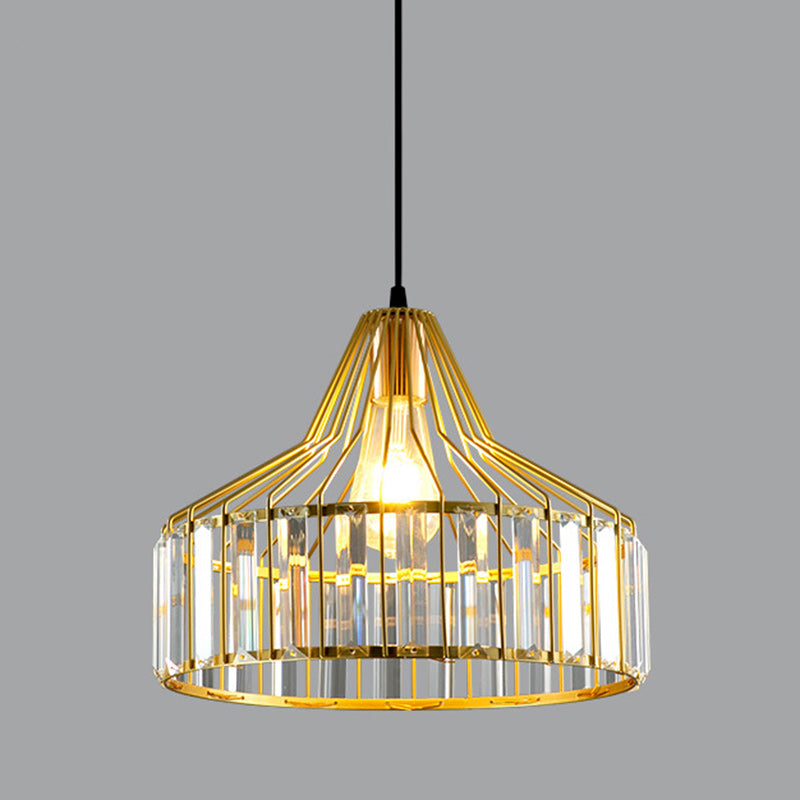 Suspension luminaire contemporain en verre industriel avec abat-jour rond en fer 1 lumière pour chambre et salon 