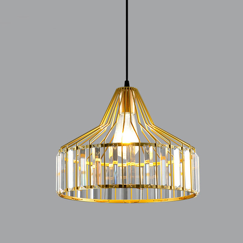 Suspension luminaire contemporain en verre industriel avec abat-jour rond en fer 1 lumière pour chambre et salon 