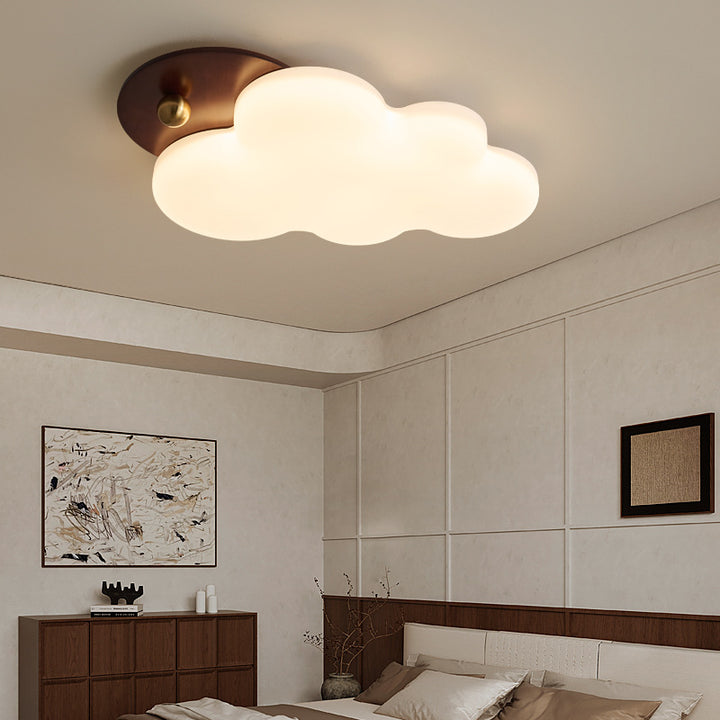Lustre encastré à LED traditionnel vintage en bois de caoutchouc PE crème nuage courbé pour chambre et salon 