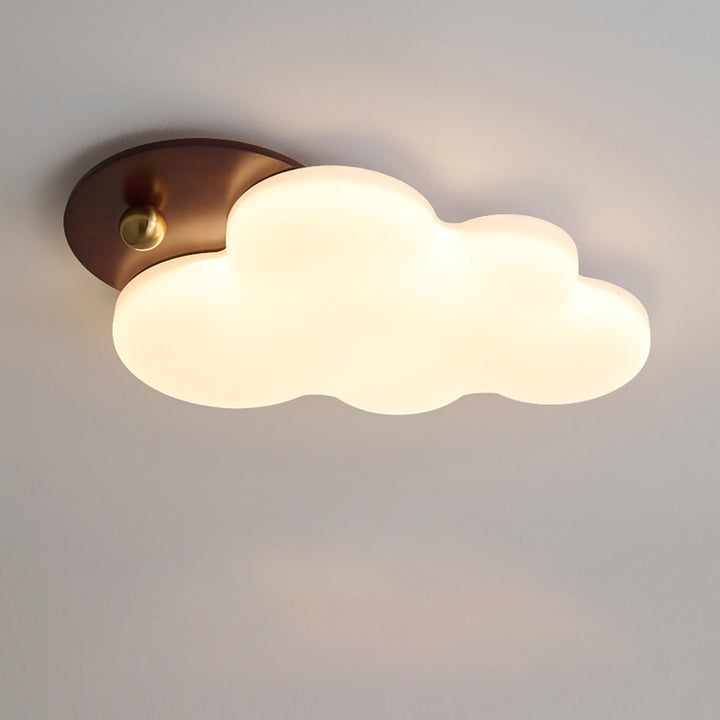 Traditional Vintage PE Rubber Wood Cream Cloud Curved LED Flush Mount Ceiling Light For Bedroom &amp; Living Room