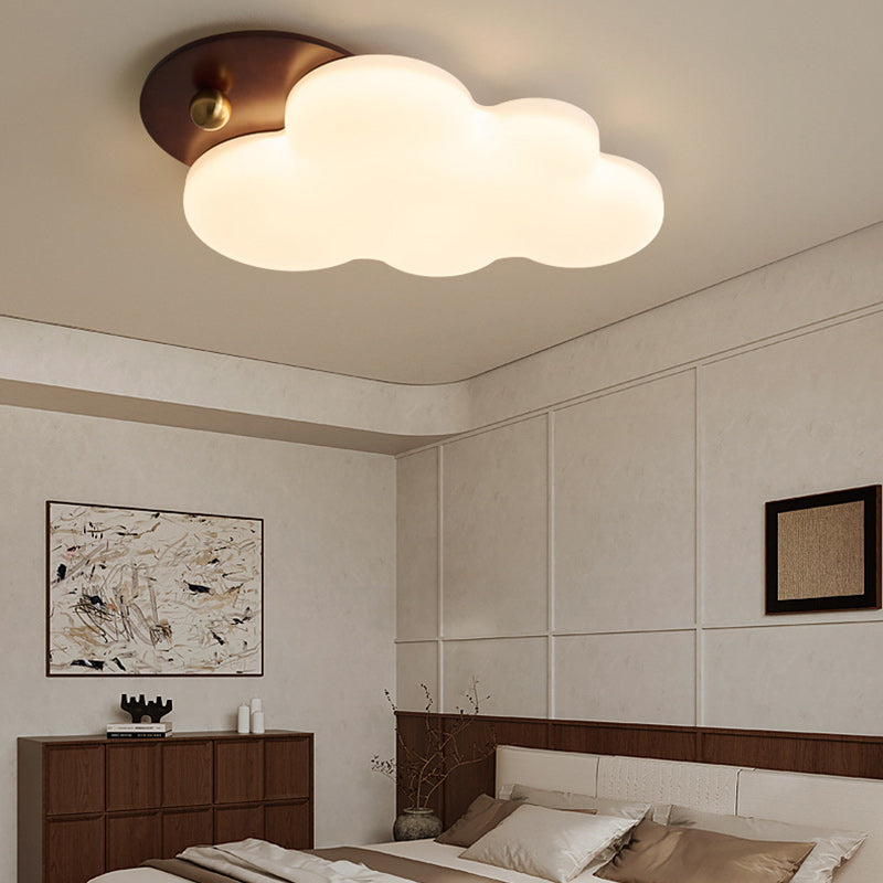 Traditional Vintage PE Rubber Wood Cream Cloud Curved LED Flush Mount Ceiling Light For Bedroom &amp; Living Room