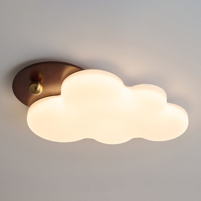 Traditional Vintage PE Rubber Wood Cream Cloud Curved LED Flush Mount Ceiling Light For Bedroom &amp; Living Room